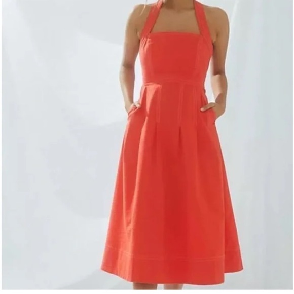 Anthropologie Dresses & Skirts - Anthropologie Coral-Red Halter Midi Dress